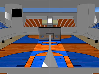 Spacious Indoor Basketball Court Gym With Wooden Floor Spectator Seats And Large Screen 3d model