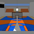 Spacious Indoor Basketball Court Gym With Wooden Floor Spectator Seats And Large Screen