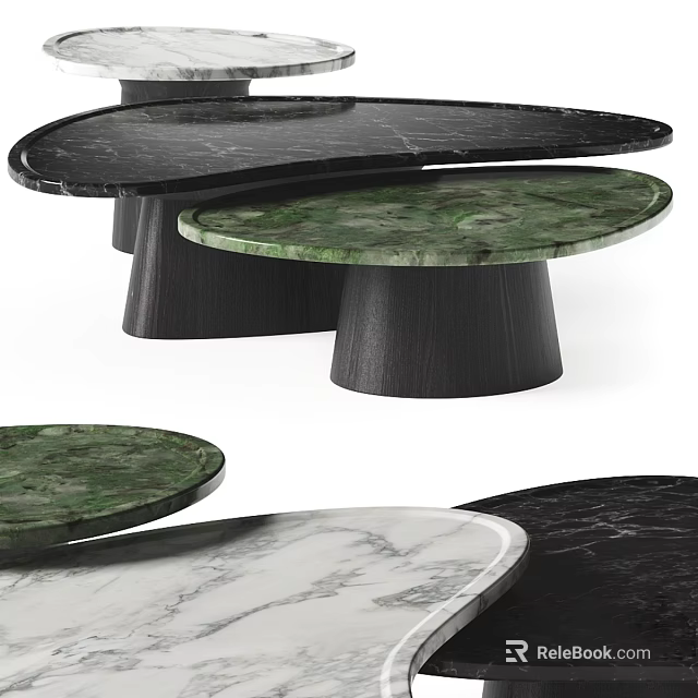 Modern Dressing Table With Black Green White Marble Countertop And Black Base 3d model 
