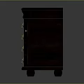 Dark Brown Nightstand with Four Drawers Golden Handles and Red Accent Lines in Classic Design