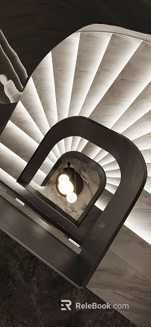 Luxurious Modern Staircase With Curved Design And Illuminated Steps 3d model 