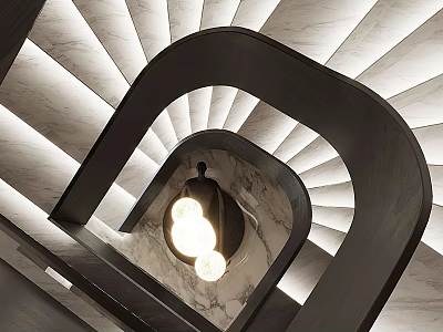 Luxurious Modern Staircase With Curved Design And Illuminated Steps 3d model