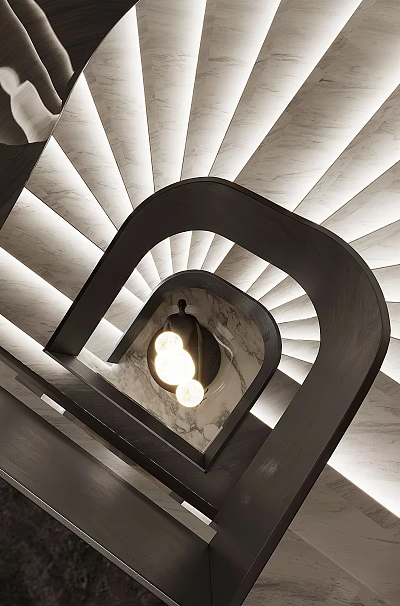 Luxurious Modern Staircase With Curved Design And Illuminated Steps 3d model