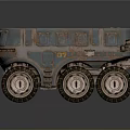 Vintage Rusty Tank With Six Wheels Metallic Finish And Bottom Reflections