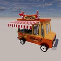 Orange Food Truck With Hot Dogs Sign And Striped Awning