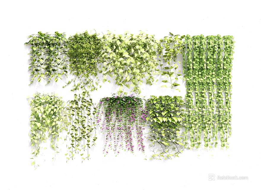 Artificial Decorative Vines With Various Green White Purple Leafy Trailing Foliage 3d model 
