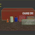 Everyday Living Supplies With Cone Barrels Pallets Crate And Gray Slab Near Red Game On Container