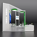 Modern Exhibition Booth Design for Rongbaolai with Large Screen Blue Landscape Display Tables and Chairs