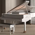 Elegant White Grand Piano With Matching Stool Light Colored Walls Curtains And Carpeted Floor