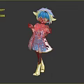 Anime Style Game Movie Character With Blue Hair Horns Bow And Blue White Dress