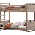 Modern Wooden Bunk Bed With Ladder Gray Bedding And Orange Blankets