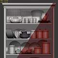 Gray And Dark Gray Glass Door Display Cabinets With Dishes Bowls Plates Cups And Books