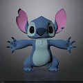 3D Stitch Cartoon Character Model With Blue Body Pink Inner Ears And Open Arms