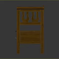 Light Brown Wooden Bench With Carved Backrest And Storage Drawer On Dark Background With Reflection