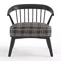 Stylish Leisure Chair With Black Wooden Frame Spindle Back Curved Armrests And Plaid Cushion
