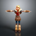 3D Cartoon Girl Character Model With Blonde Hair Red Top Arms Outstretched And Fur Boots