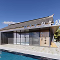 Traditional Modern Tourist Service Station With Glass Doors And Waterfront View