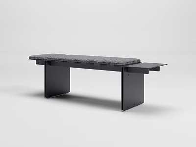 Modern Bed Bench With Upholstered Gray Cushion And Black Metal Frame Design 3d model