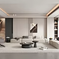 Modern Living Room Interior With Sofa Round Coffee Table And Artwork 3d model