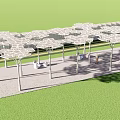 Modern Pergola Structure With Hexagonal Openwork Canopy And Grass Pavement 3d model