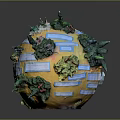 Yellow Decorative Globe Model With Green Plants Blue Labels And Small Ornaments