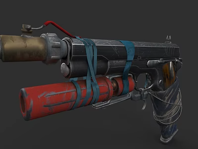 Vintage Industrial Weapon With Red Barrel Blue Straps And Metal Structure 3d model