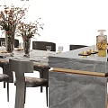 Elegant Dining Table Set With Marble Top Matching Chairs And Decorative Vases 3d model