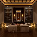 Luxurious SPA Room Interior With Massage Bed Wooden Flooring And Warm Lighting For Tranquil Ambiance