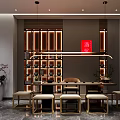 Elegant Modern Restaurant Interior With Marble Floor Wooden Bookshelves Decorative Display Dining Tables And Chairs