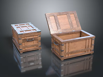 Wooden Chests Open And Closed With Metal Clasps And Handles Vintage Design 3d model