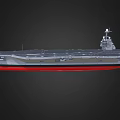 Large Aircraft Carrier With Flight Deck Island Superstructure And Red Hull 3d model
