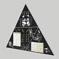 Triangle Shaped Hanging Decoration with Panda Bamboo Chinese Greeting Calendar and Fish Designs