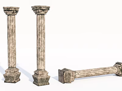 Classical Stone Columns With Textured Surface Upright And Fallen Positions 3d model