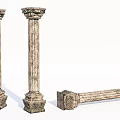 Classical Stone Columns With Textured Surface Upright And Fallen Positions 3d model