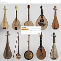 Musical Instrument Combination Pipa Guqin Traditional Musical Instruments 3d model