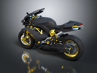Black and Gold Sport Motorcycle Featuring Sleek Design Gold Accents And Reflective Body 3d model