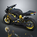 Black and Gold Sport Motorcycle Featuring Sleek Design Gold Accents And Reflective Body
