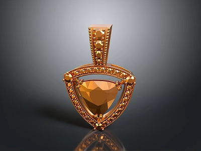 Elegant Golden Pendant With Orange Gemstone Inlaid Small Diamonds Exquisite Design 3d model