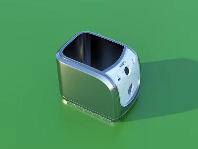 Silver Compact Square Shaped Daily Electrical Appliance With Top Opening And Side Controls 3d model