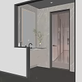 Modern Bathroom Interior Design With Marble Walls Backlit Mirror Vanity And Green Plants
