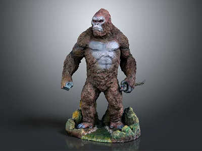 Detailed Muscular Gorilla Figure With White Chest Standing On Decorative Base 3d model
