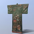 Traditional Green Robe with Intricate Floral and Bird Embroidery on Silk