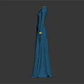 Elegant Blue Long Sleeve Dress with Yellow Cuffs and Flowing Silhouette