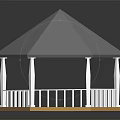 Hexagonal Gazebo Structure With Grey Roof White Columns And Wooden Platform