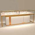 Modern Jewelry Store Display Counter With Glass Top And Gold Pink Accents