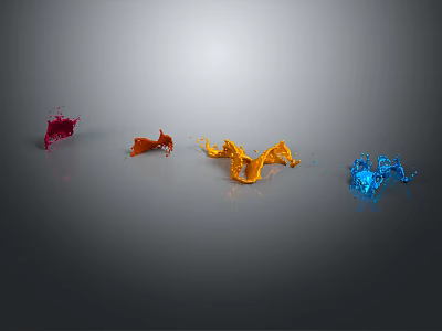 Colorful Liquid Splashes In Red Orange Yellow And Blue On Gray Background 3d model