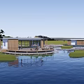 Modern Landscape Pavilions By Waterfront With Wooden Platforms Green Areas And Curved Pathways