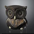Handcrafted Brown Ceramic Owl Figurine With Intricate Eye Details And Decorative Feather Patterns