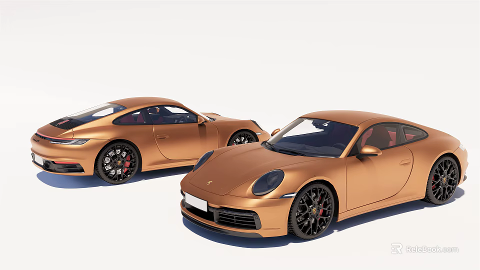 Two Golden Sports Cars With Sleek Design Black Wheels And Red Brake Calipers 3d model 