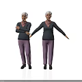 Elderly Women With White Hair Wearing Black Tops And Purple Pants In Different Poses